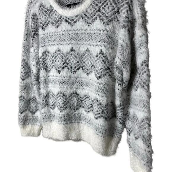 Cliché Fair Isle Fuzzy Eyelash Knit Sweater Soft Cozy Pullover Womens Size M - Picture 3 of 10
